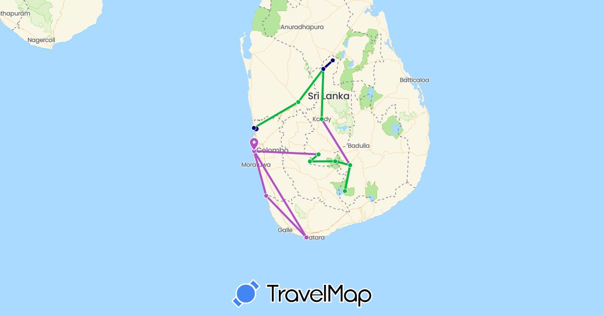 TravelMap itinerary: driving, bus, plane, train in Sri Lanka (Asia)